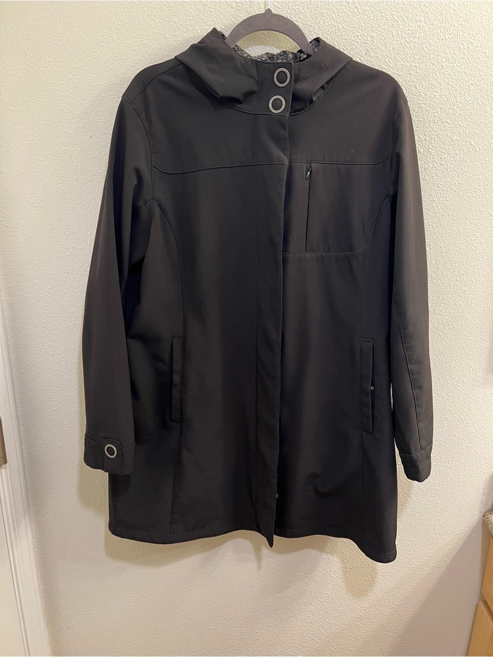 Free Country Black Softshell Faux Fur Lined Hooded Zip Jacket Womens Size XL